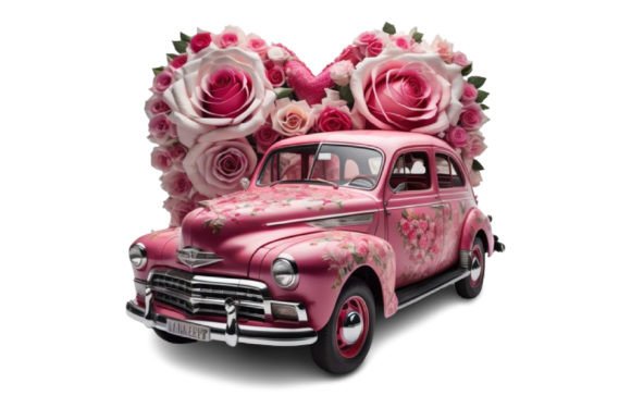Download Pink Rose Car with Hearts and Flowers - Hearts and flowers Collection